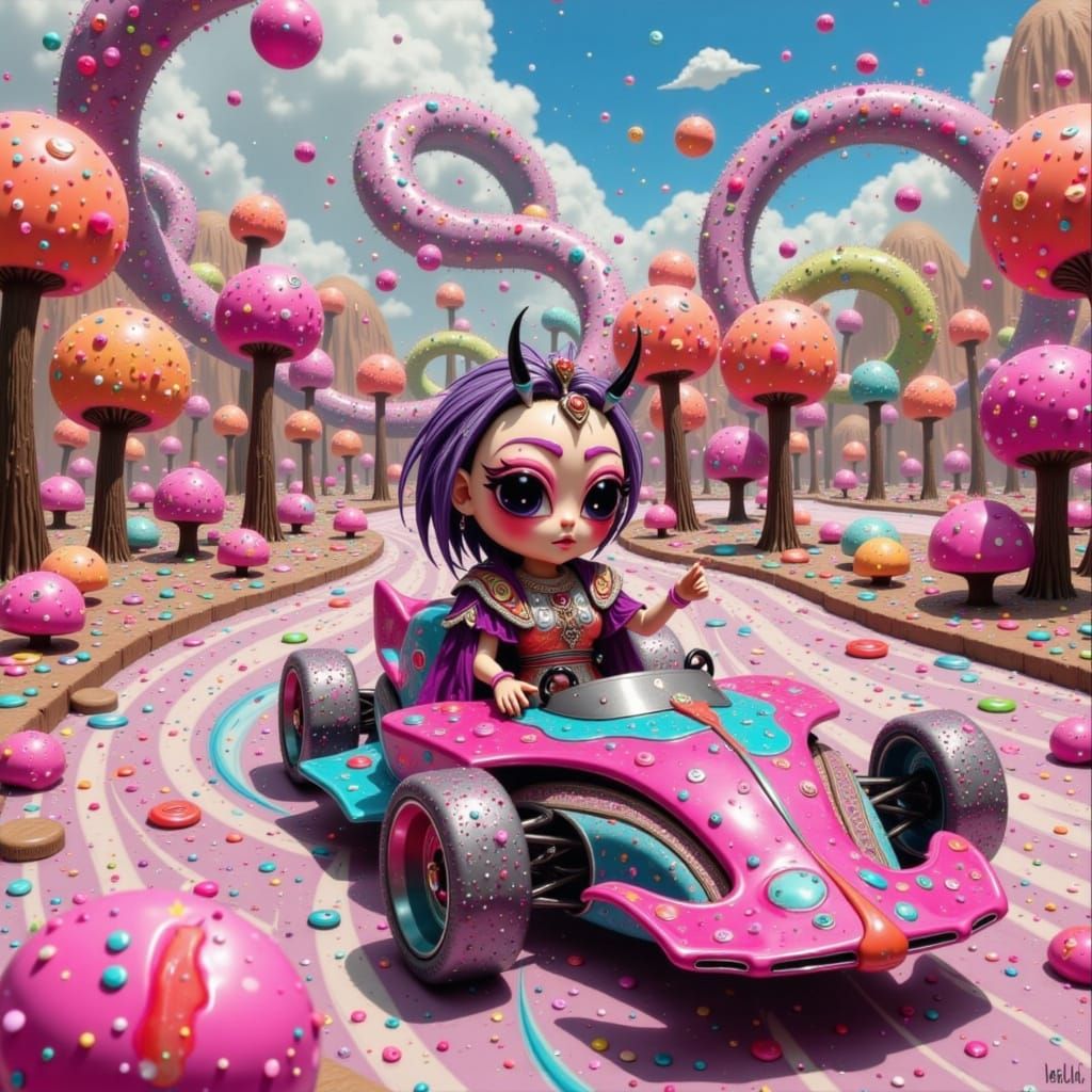 Candy Warriors Race Through Candyland in Acrylic Style