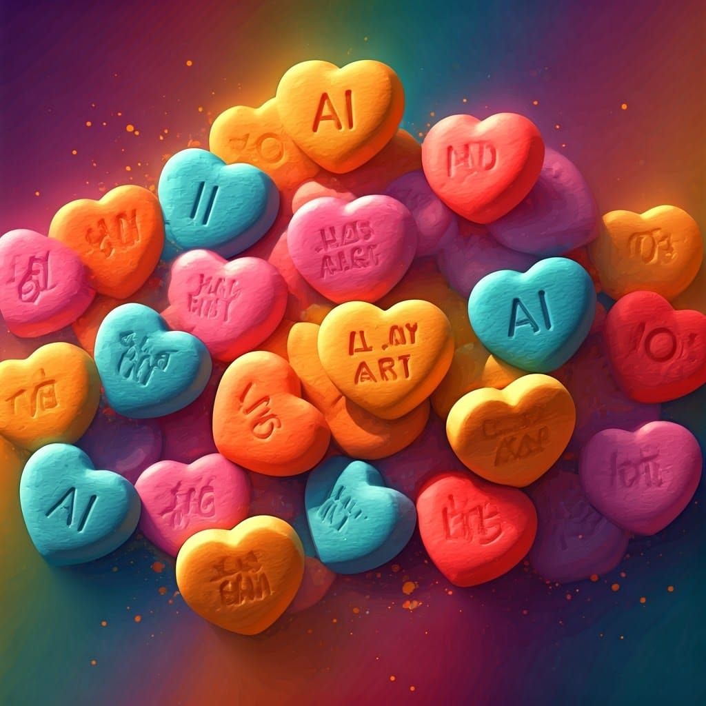 Vibrant Candy Hearts with Whimsical Messages in Bold, Playfu...