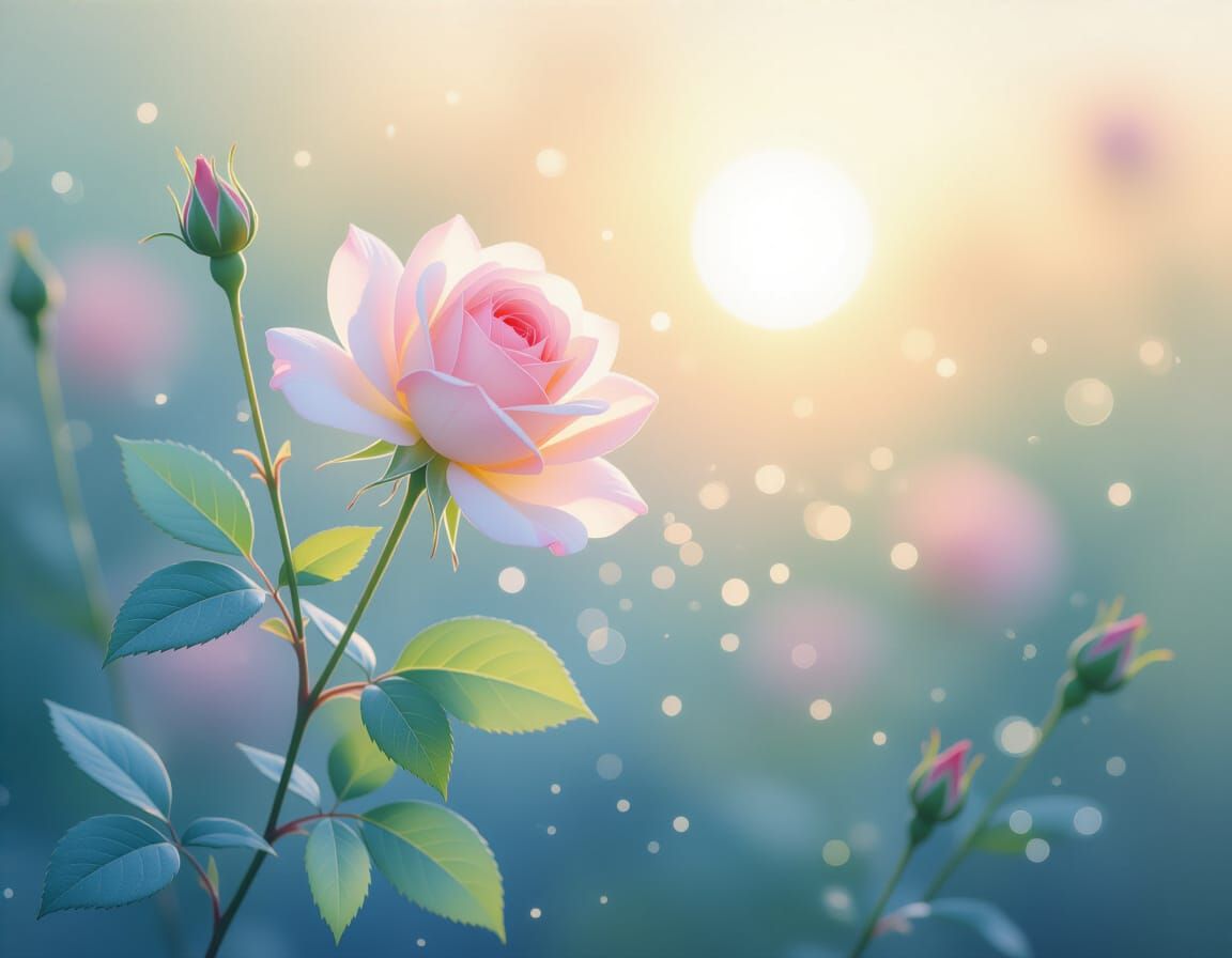 Rose at Sunset in Delicate Watercolor Style