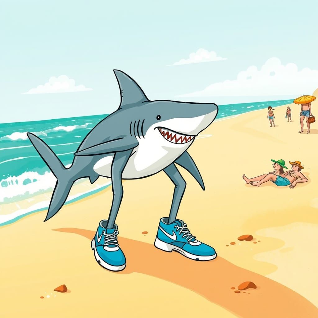 Whimsical Shark Discovers Beachside Wonders in Gentle Style