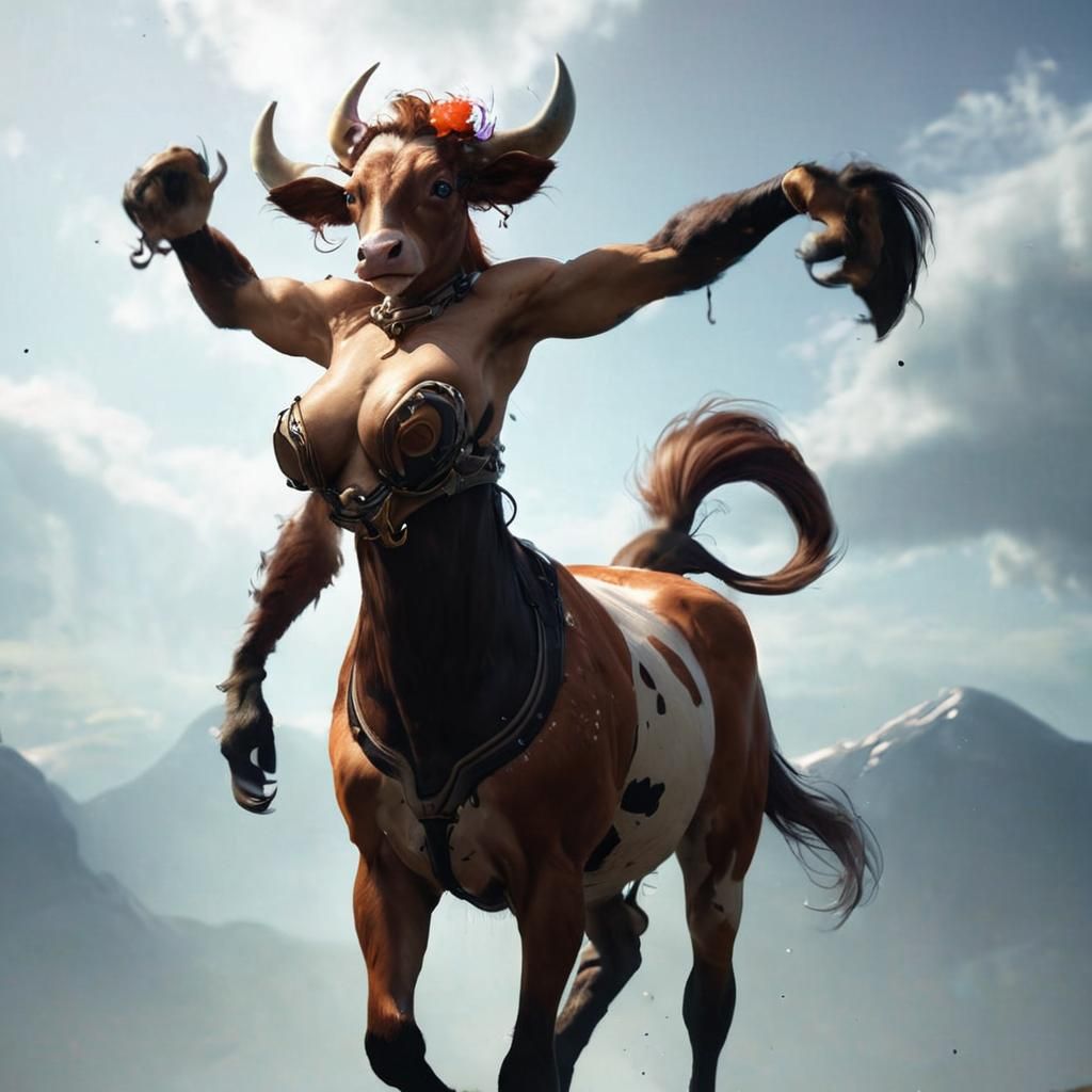 Cow Centaur on the Plains: Hyperrealistic Art