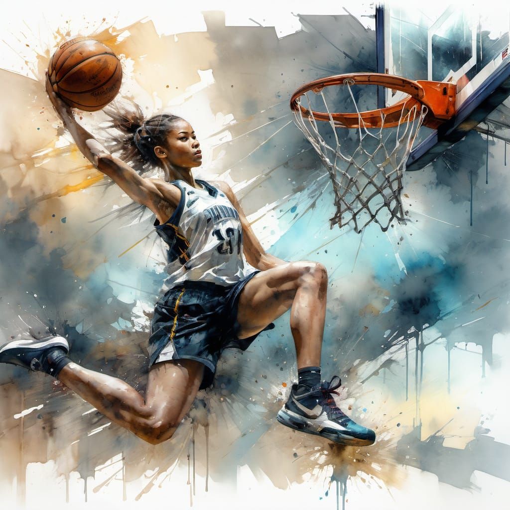 Watercolor Basketball Player Slam Dunk