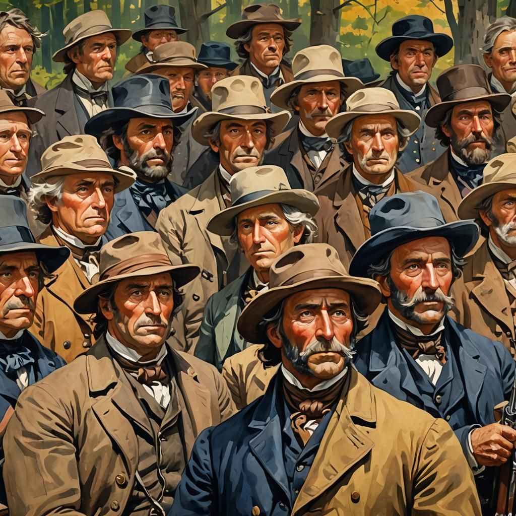 American Colonists Portrait in Gouache Style