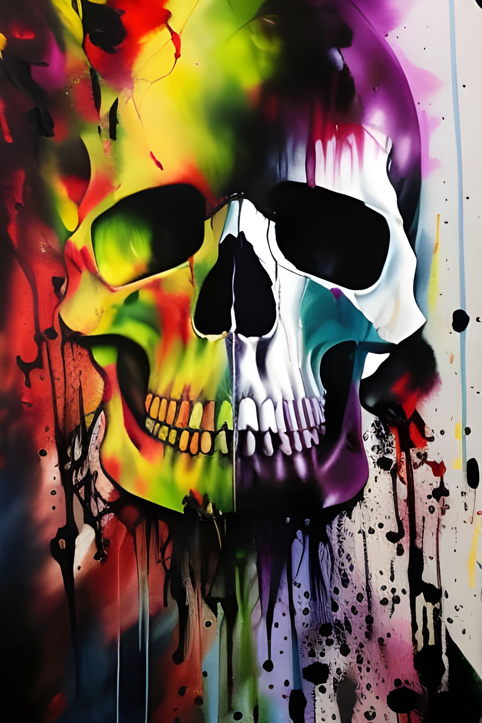 Colorful Inksplash Skull in Dramatic 3D Rendering