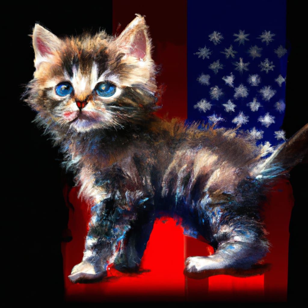 Epic American Flag Kitten in Cinematic Digital Art