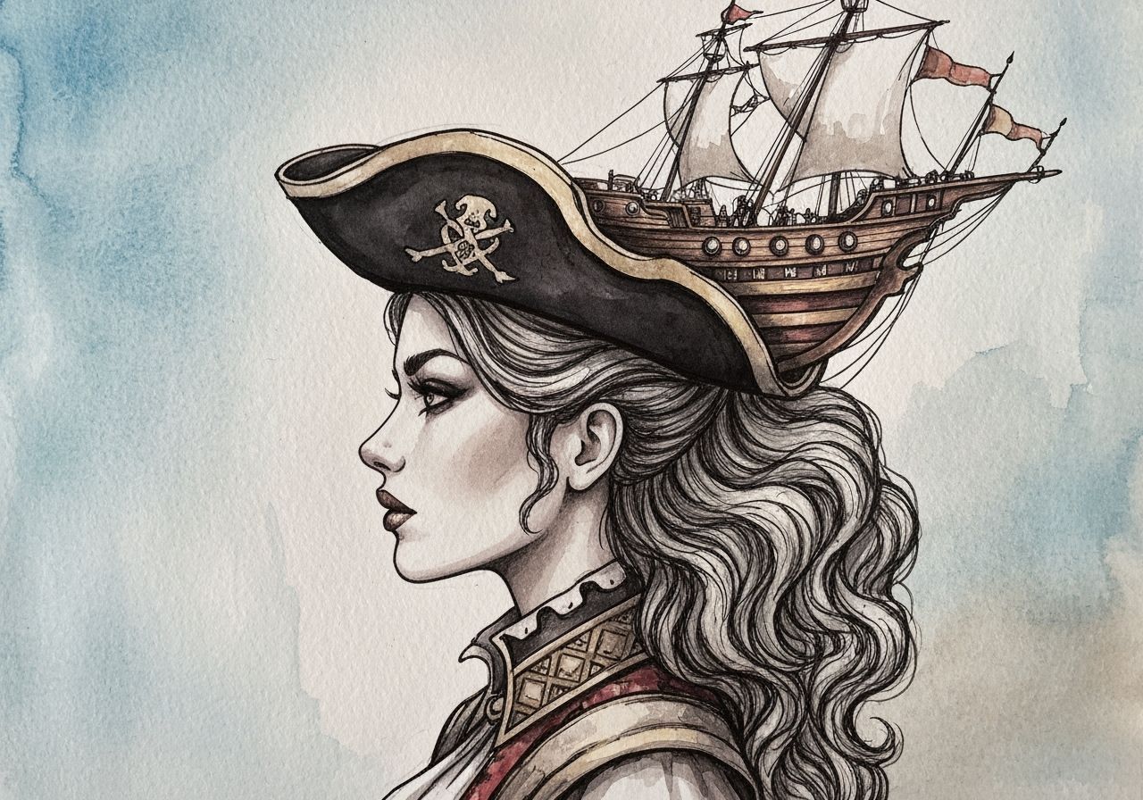 Woman with Pirate Ship Hairstyle in Watercolor