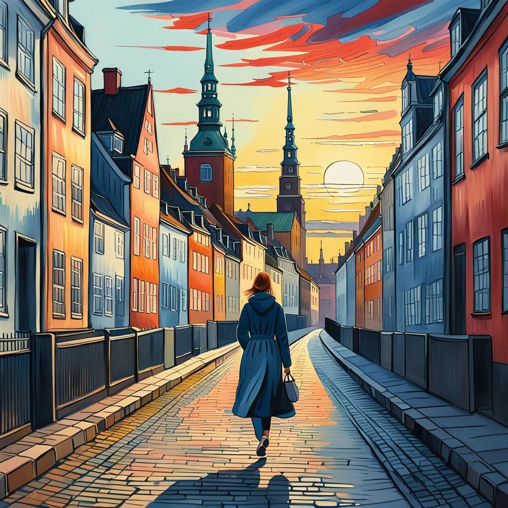 Copenhagen Skyline: Gouache and Watercolor Impression