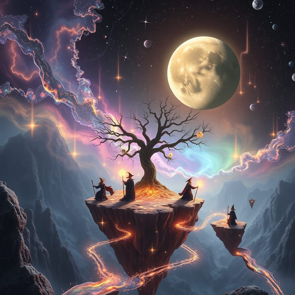 Celestial Witches Weave Stellar Magic on Iridescent Islands