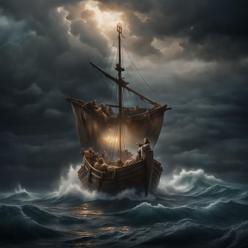 Jesus Calms Storm: Detailed Matte Painting