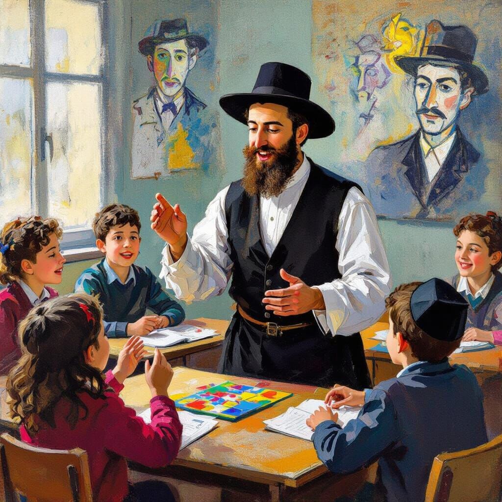 Jewish Teacher Plays Game with Students: Cubist Impressionis...