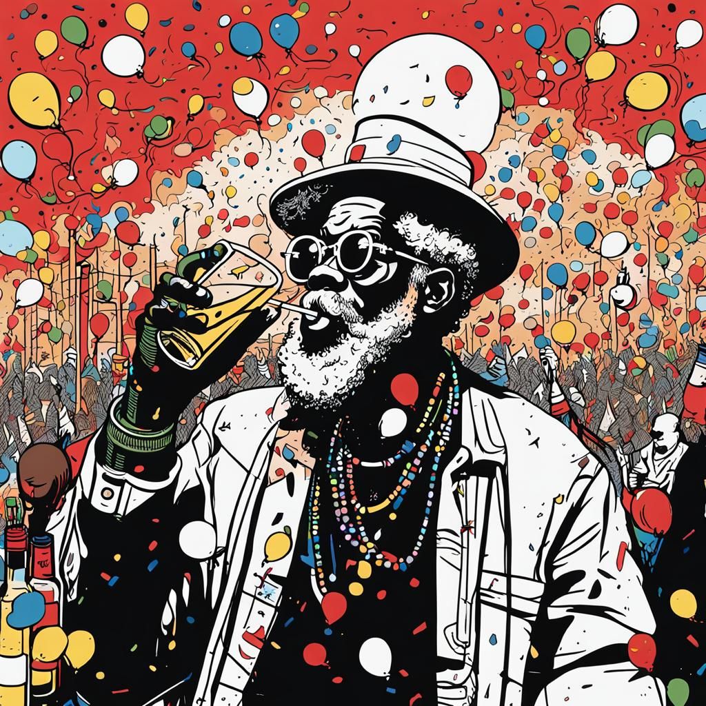 Santa Claus at Music Festival in Basquiat Ink Style