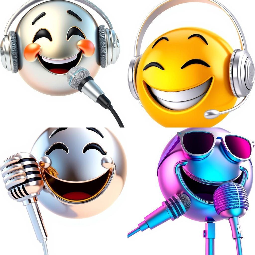 Cheerful Smiley Performs in a 3D Metallic Music Scene