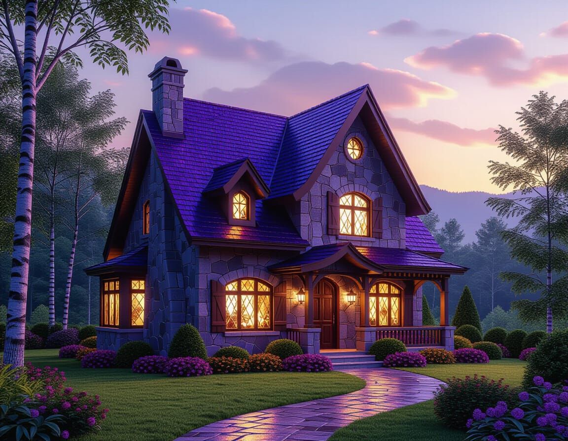 Amethyst Gemstone House in Lush Landscape