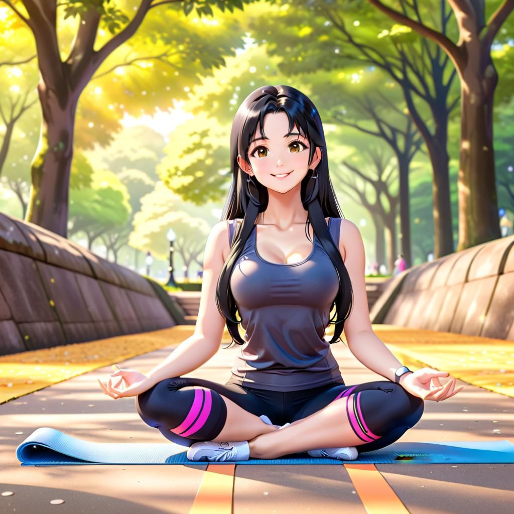 Beautiful Thai Woman Doing Yoga, Anime Style
