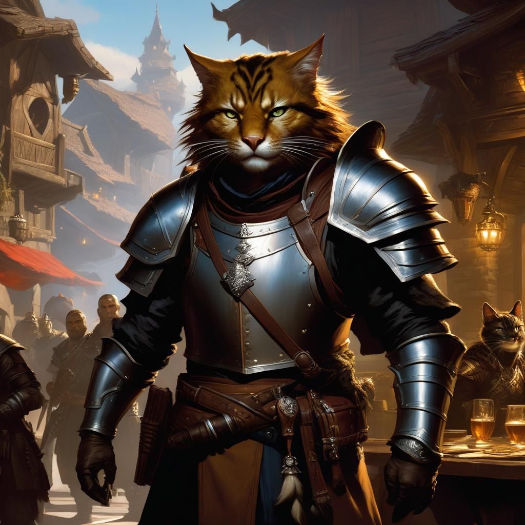 Dragonborn Fighter Noble with Werecat Pet