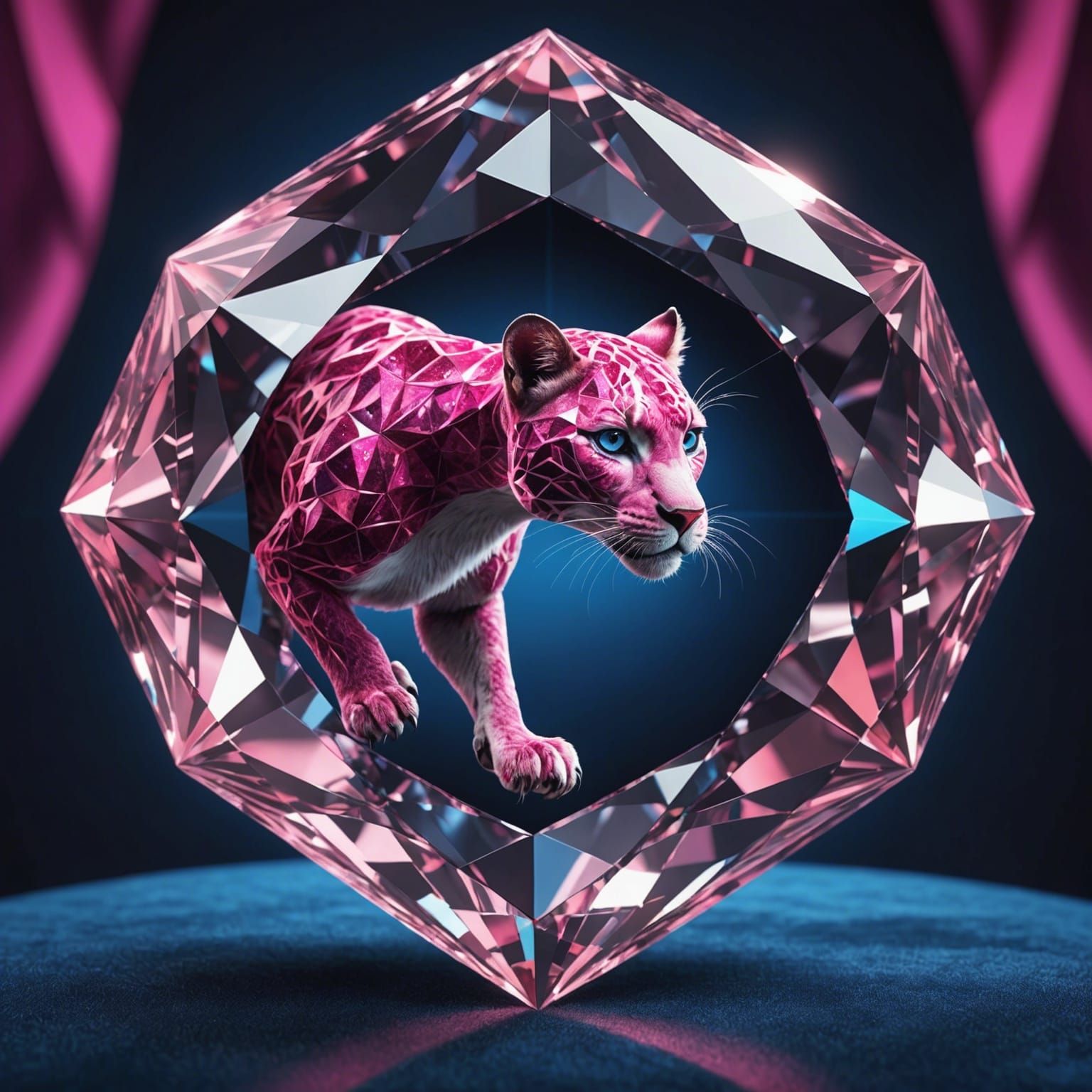 Leaping Pink Panther Inside a Giant Diamond