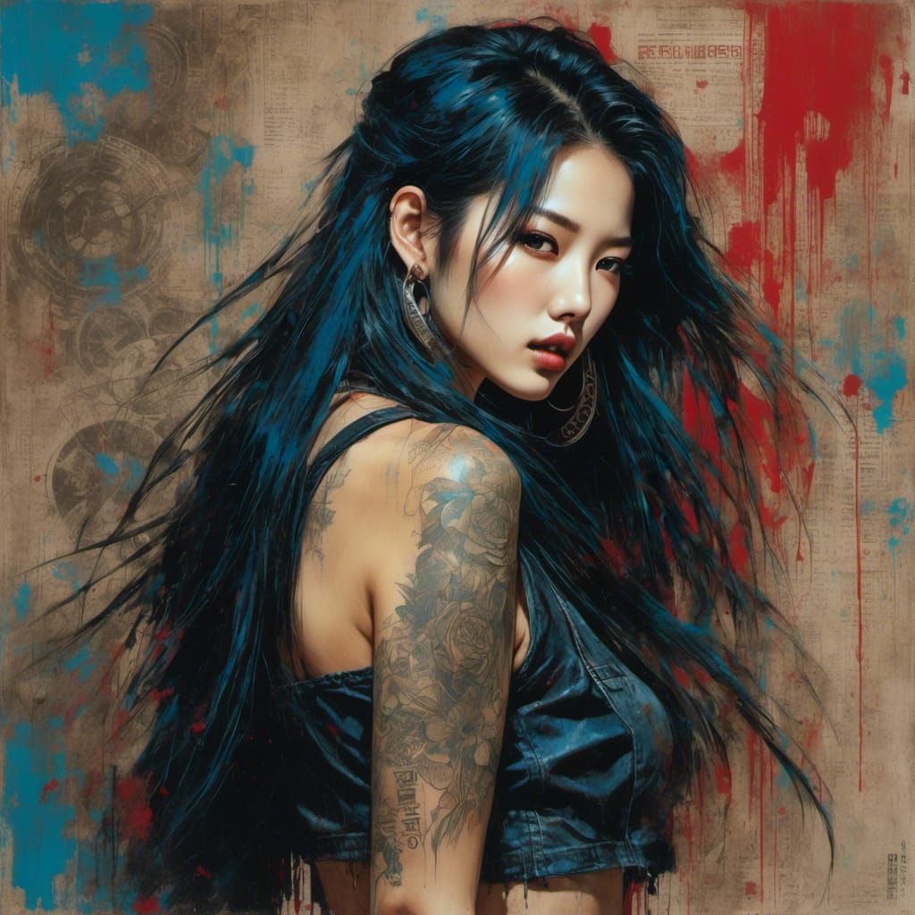 90s Korean Girl Band in Grunge Poster Style