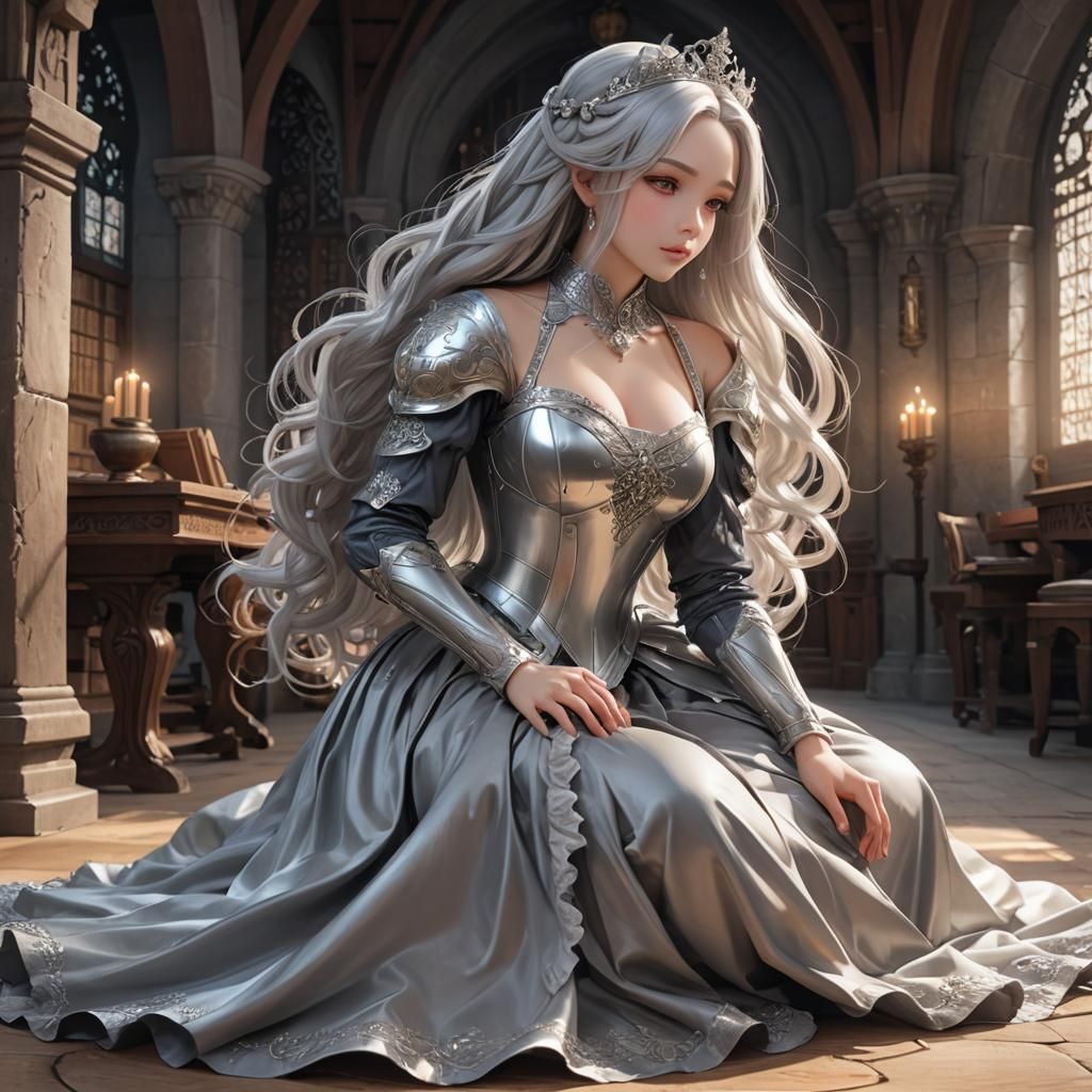Curvy Princess in Silver Gown, 3D Anime Art