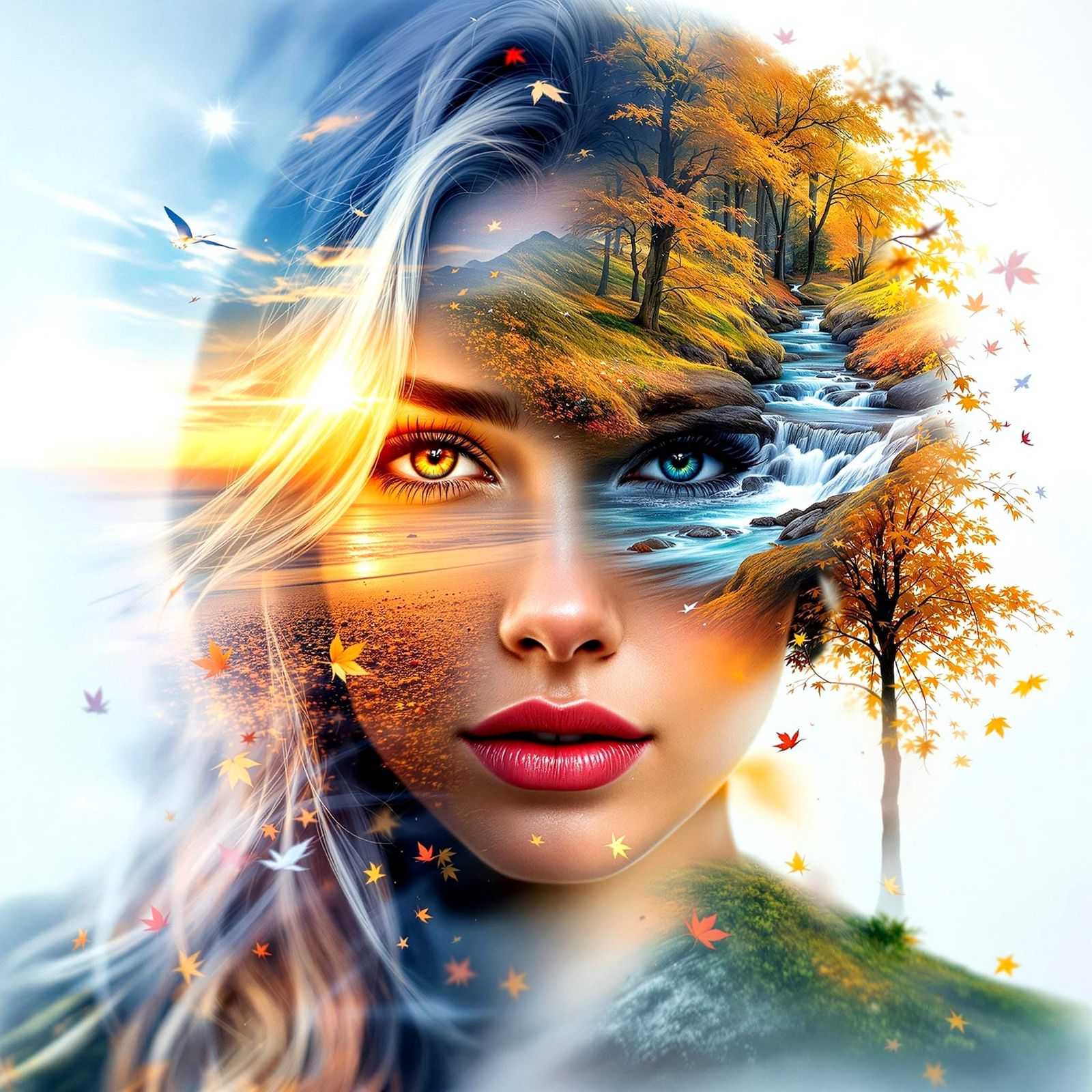 Surreal Split-Face Portrait Unites Four Seasons in Stunning ...