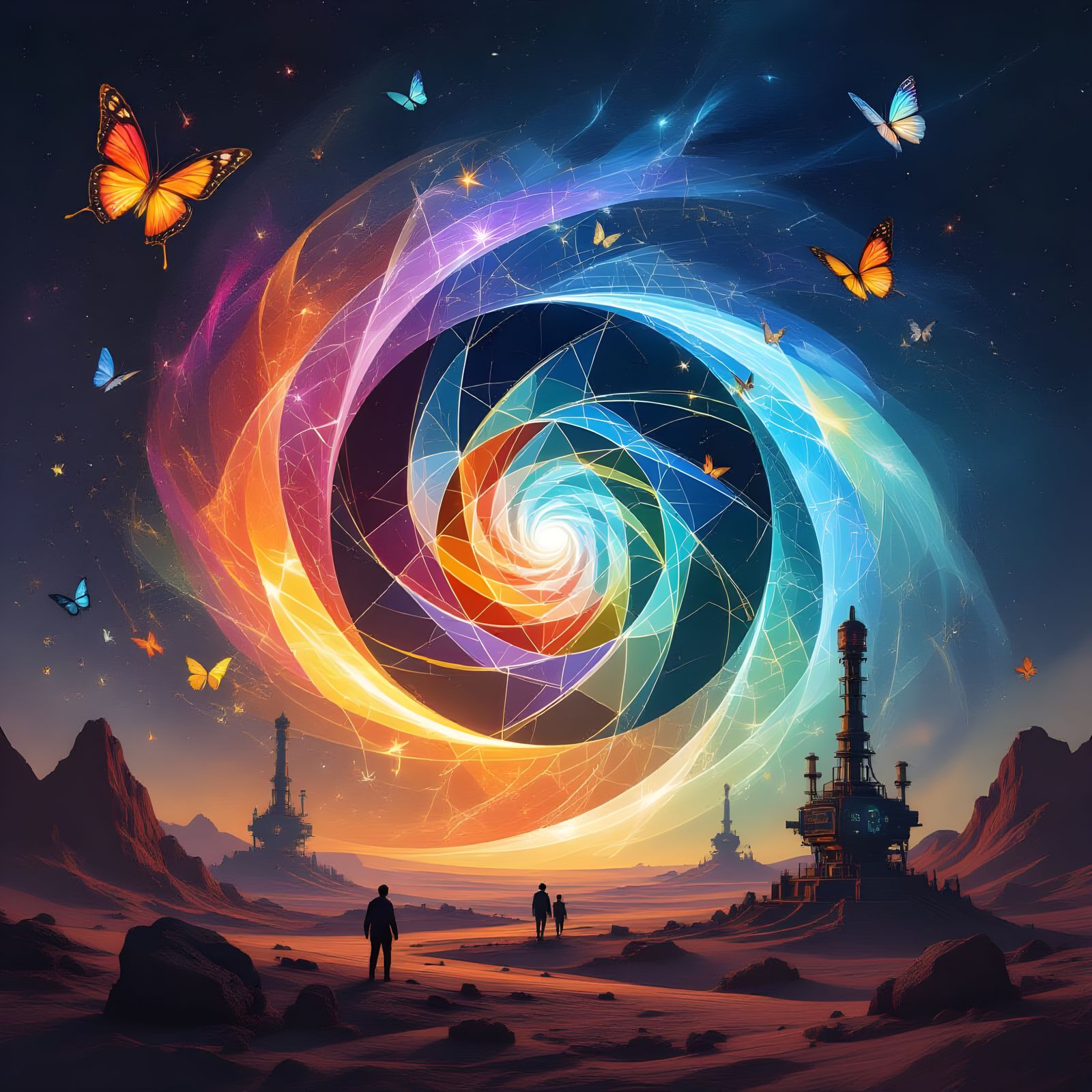 Cosmic Vortex with Bioluminescent Butterflies in Surreal Ast...