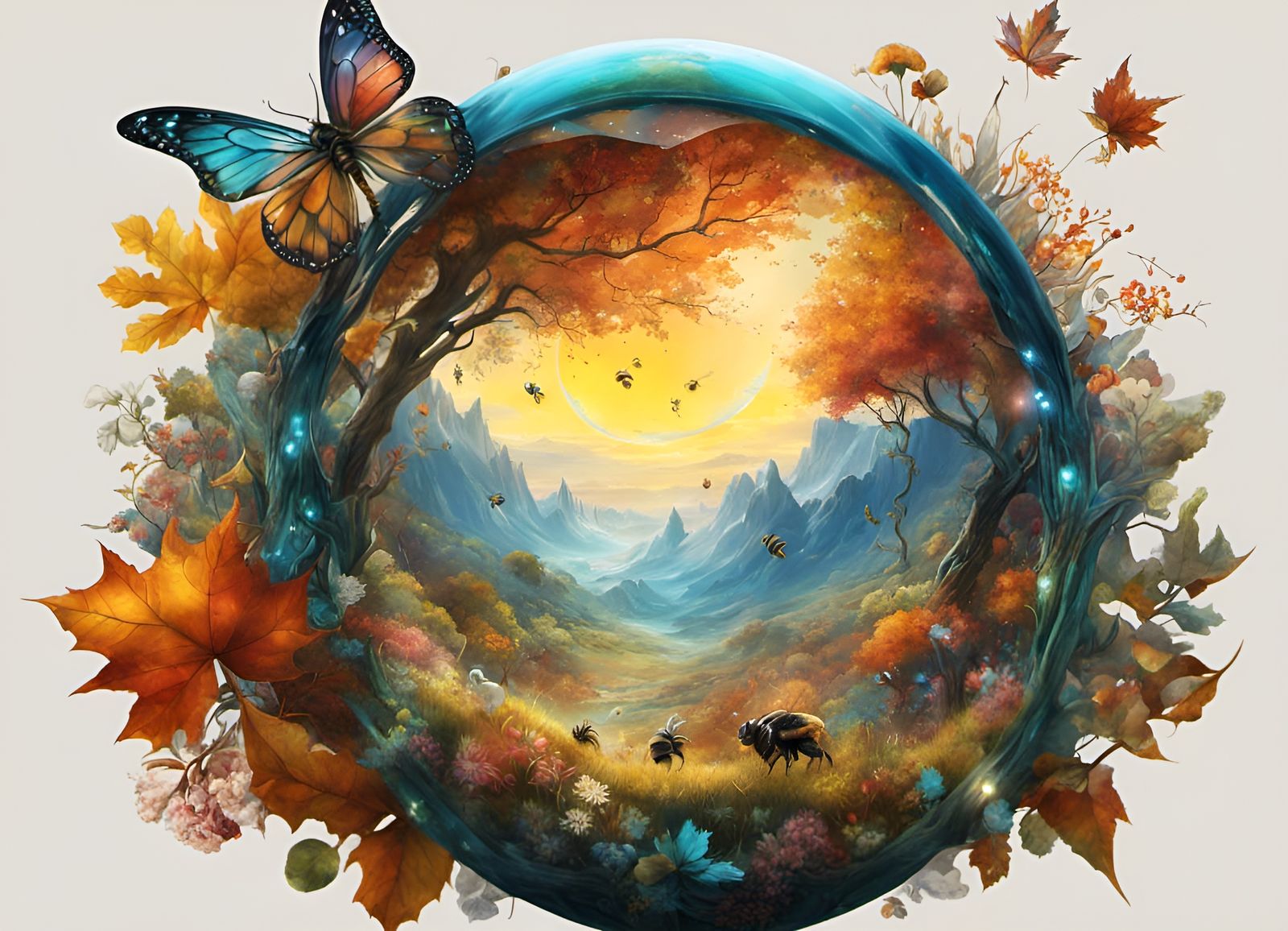 Intricate Glass Worlds: Bioluminescent Fantasycore Artwork