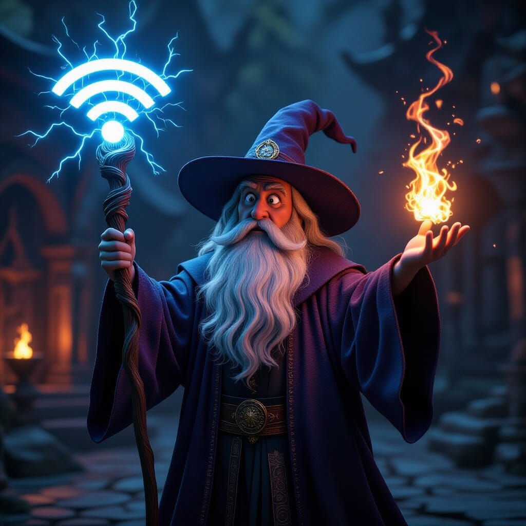 Fantasy Wizard Casts Wi-Fi Spell in 3D Cinematic Style