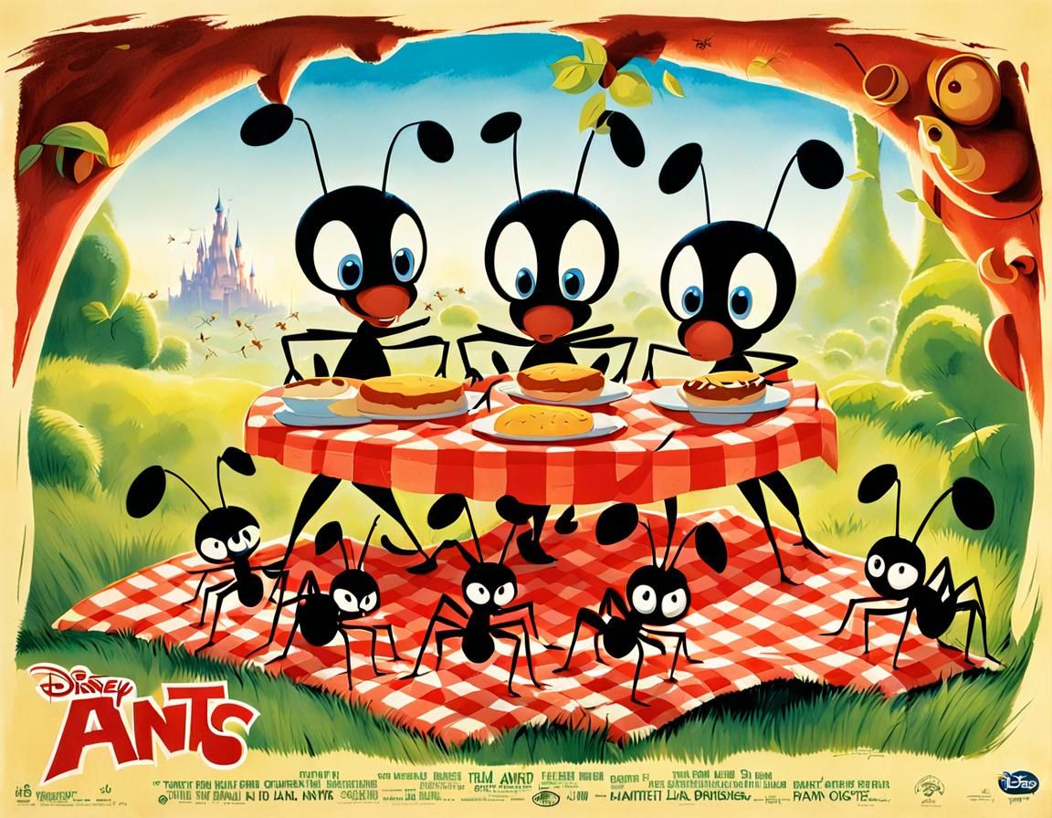 Ants Picnic in Disney Film Poster Style