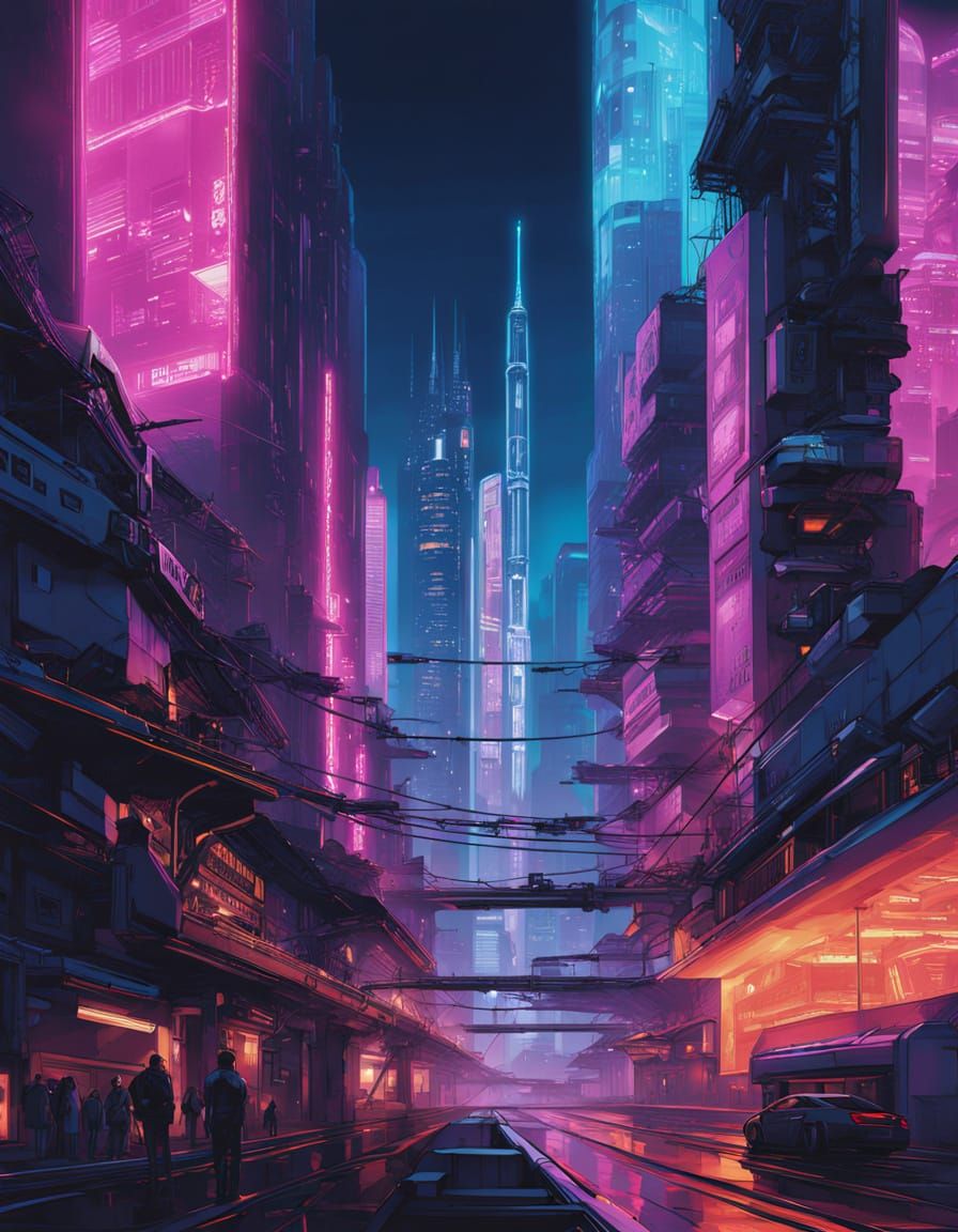 Vibrant Cyberpunk Cityscape at Night