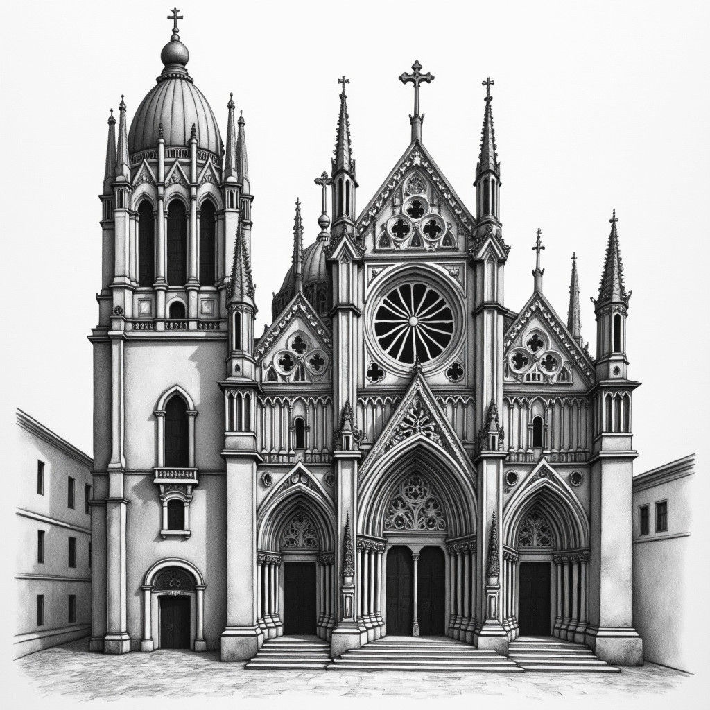 Lisbon Cathedral Rubber Stamp in Charcoal Style