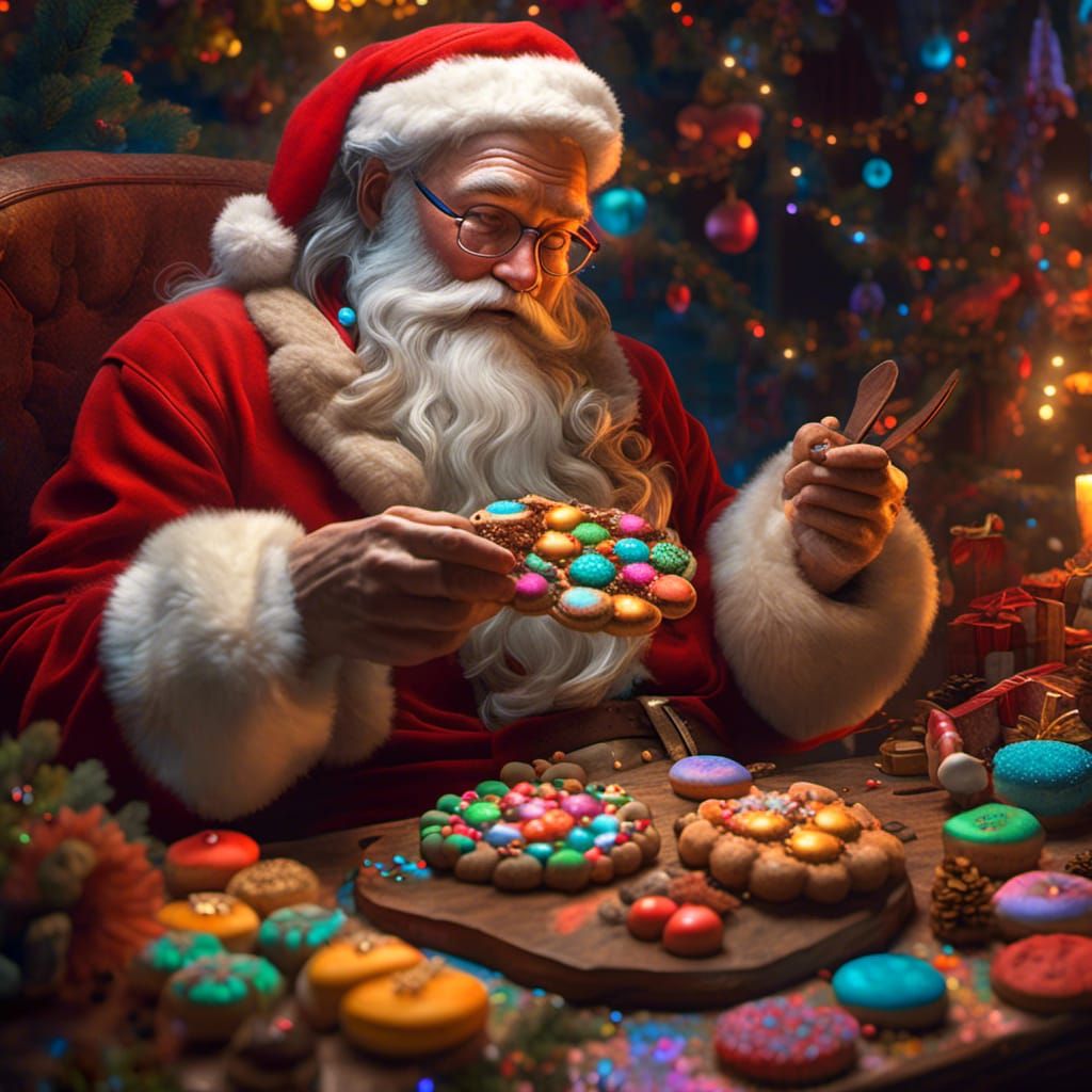 Santa Claus Eating Cookies: Hyperreal Portrait