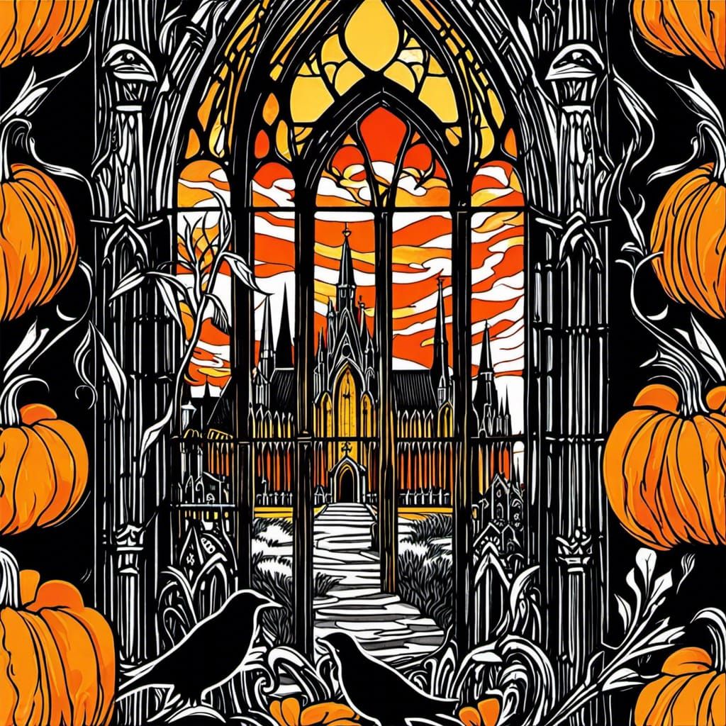 Spooky Gothic Church Sketch with Ravens
