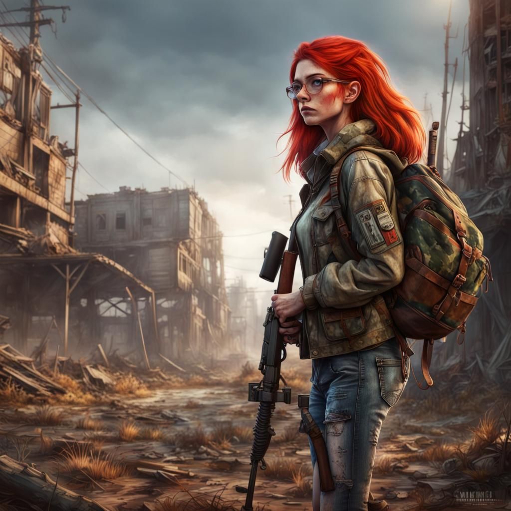 Post-Apocalyptic Redhead with Rifle: Matte Painting
