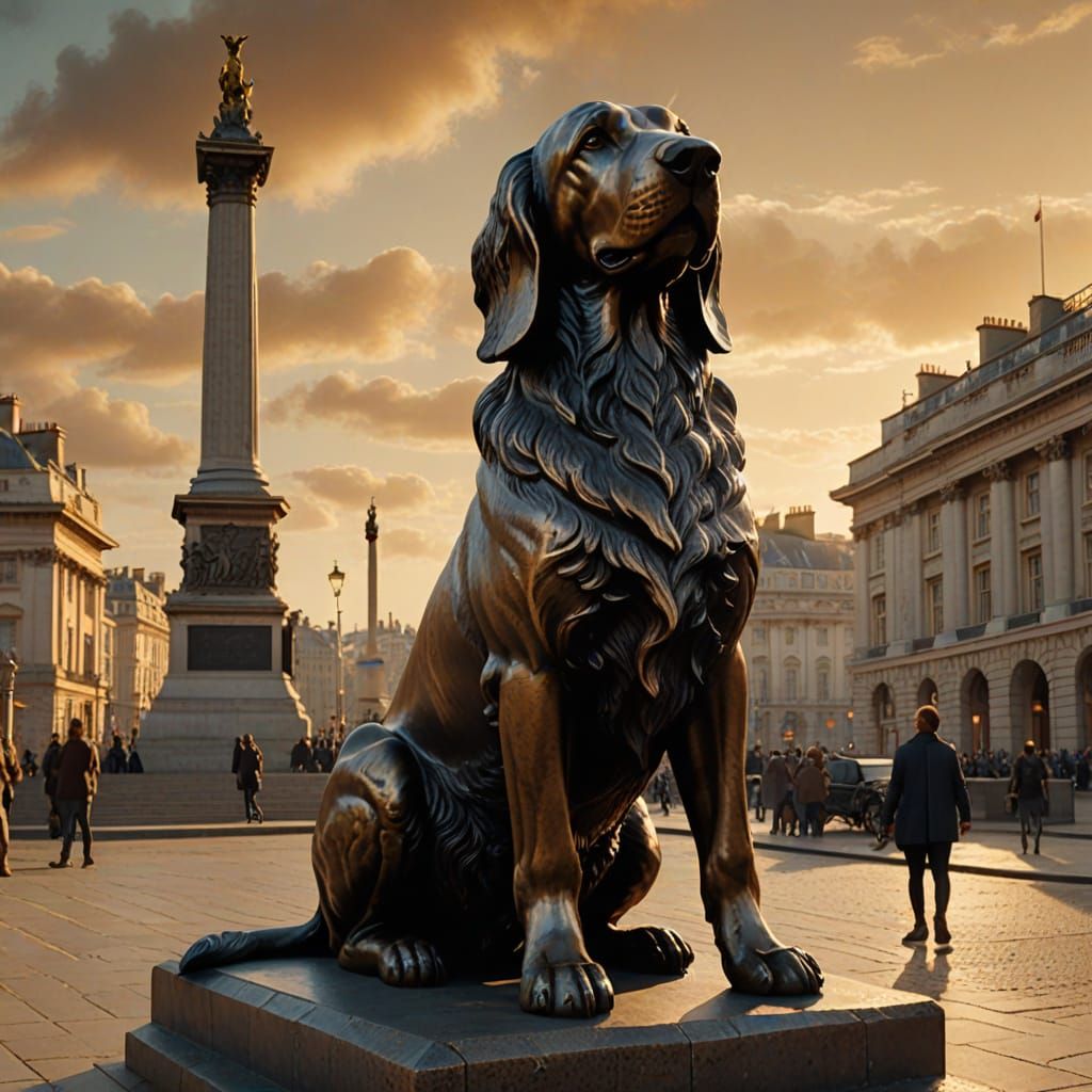Basset Hound Statue in Trafalgar Square: Golden Hour