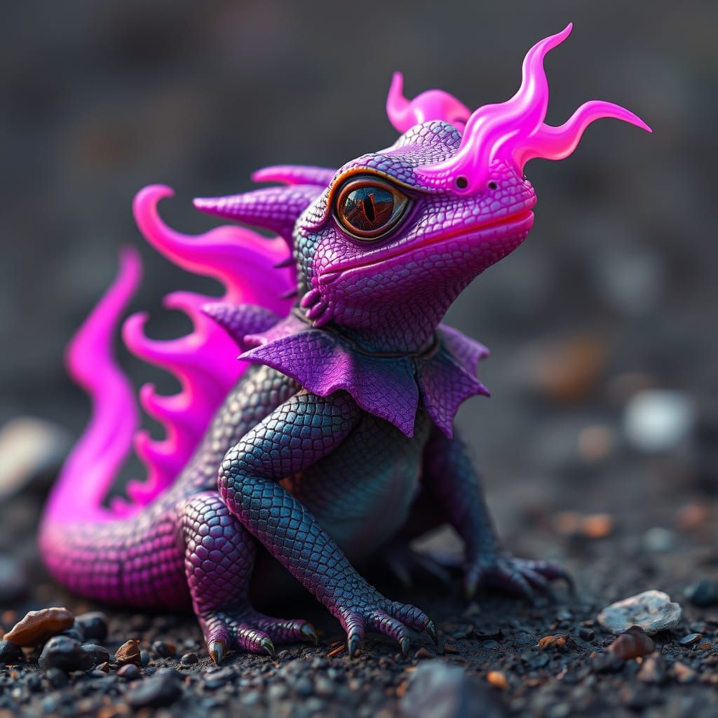 Flaming Frilled Reptile in Digital Art Style