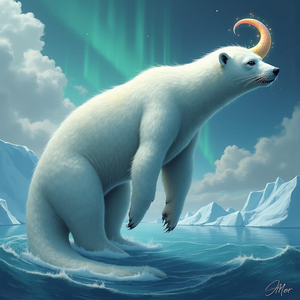 Arctic Hybrid Creature with Narwhal Horn