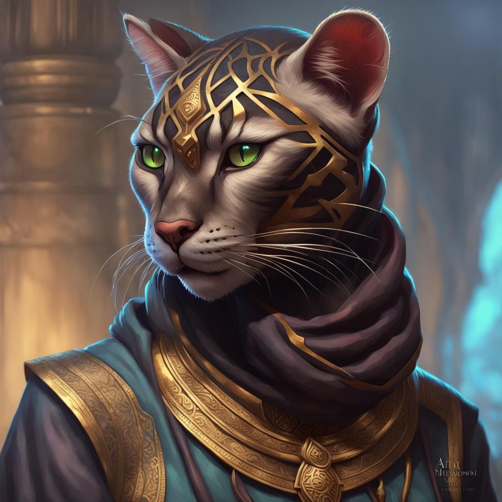 Panther Tabaxi Monk Portrait in Hyperdetailed Style
