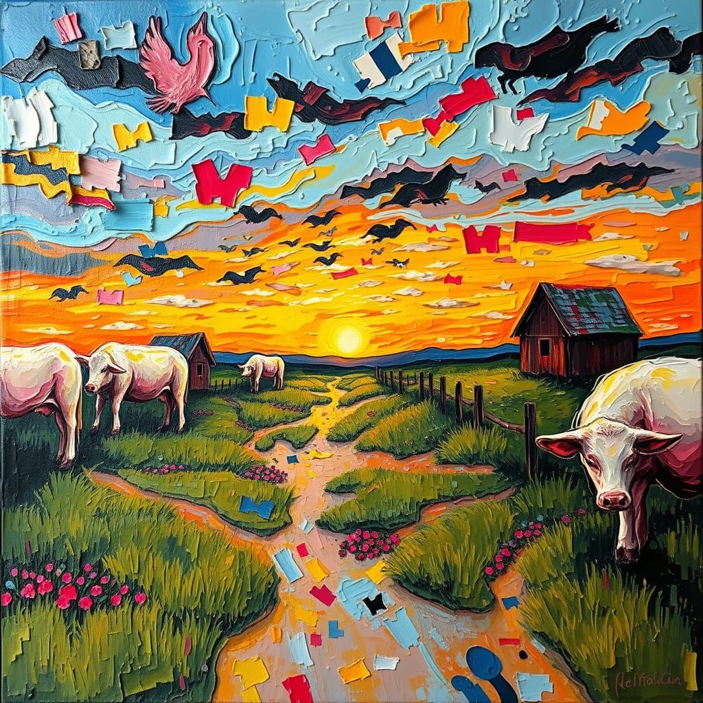 The Porking Place: Vivid Surreal Expressionist Oil Painting