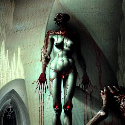 Cybernetic Female Autopsy: Gothic Horror Painting