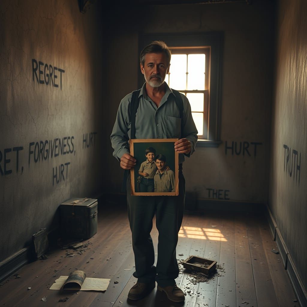 Nostalgic Man with Photo in Quiet Room