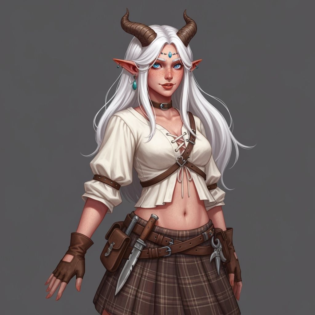 Tiefling Girl with White Hair and Blue Eyes