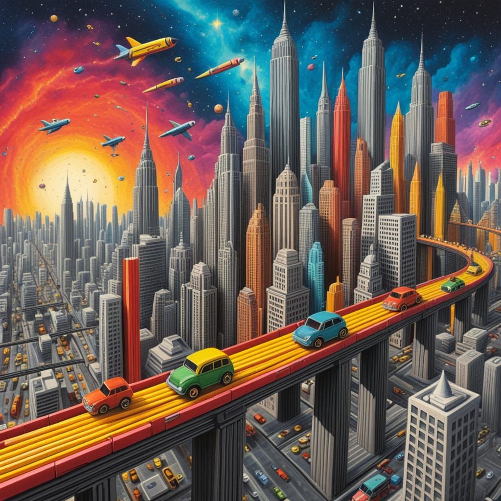 Pencil Metropolis in Nebula Sky