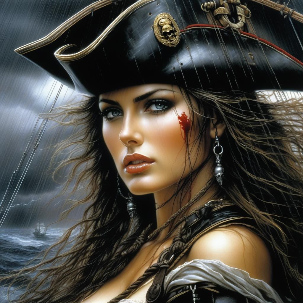 Female Pirate in Thunderstorm, Fantasy Art