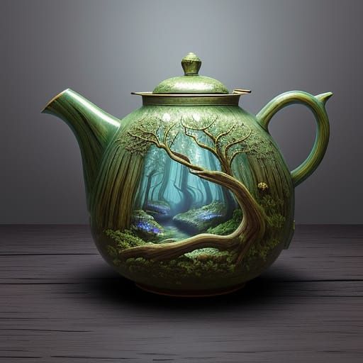 Enchanted Tree Teapot in Forest Clearing