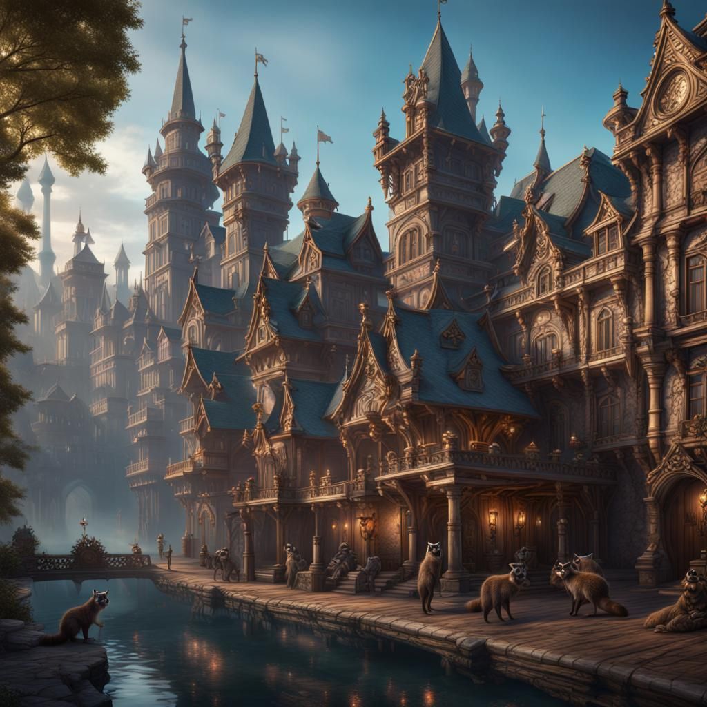 Raccoon Royal Court: Detailed Matte Painting