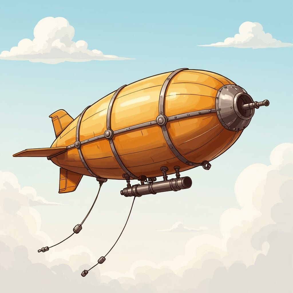 Mythical Blimp with Metal Pipes in Cartoony Style