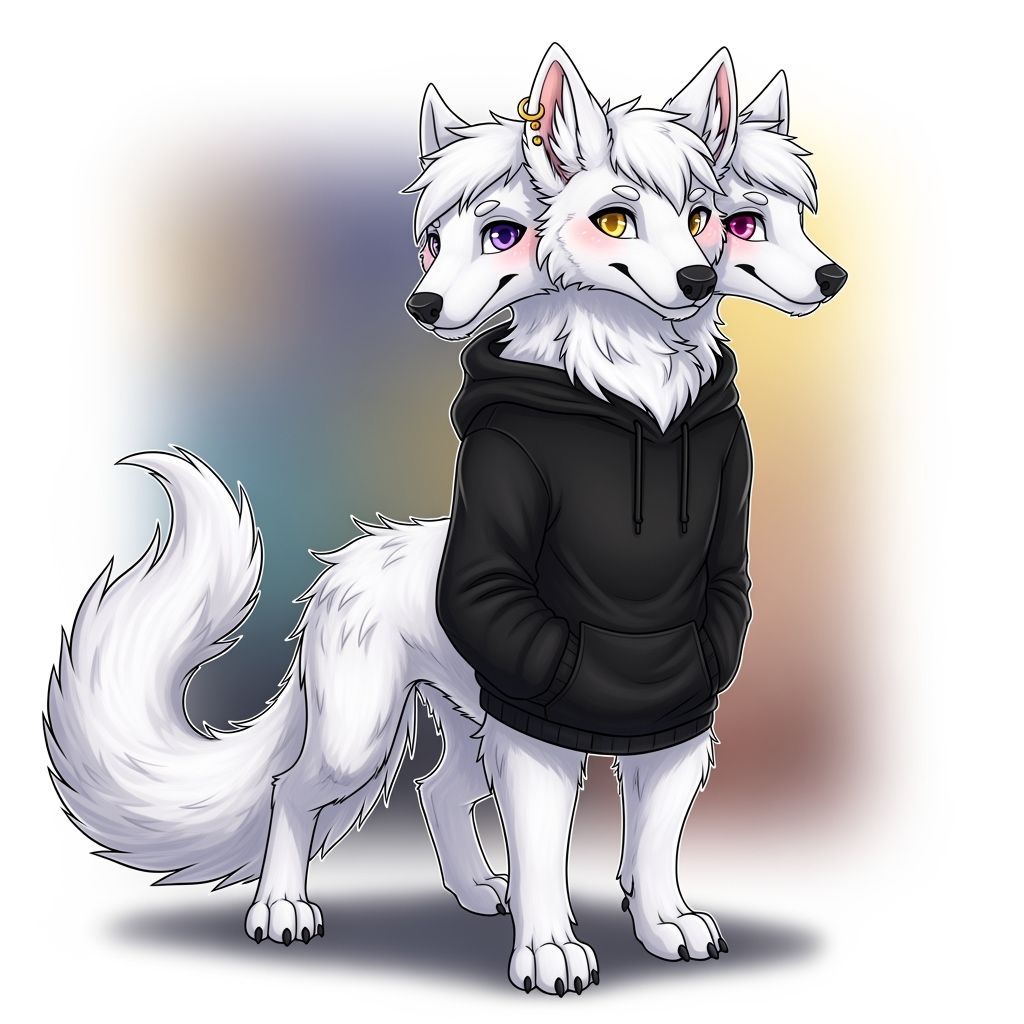 Anthro Cerberus with Hoodie in Vibrant Digital Art