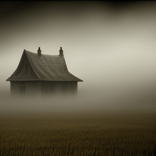 Scary Bungalow in Foggy Plains, Horror Art