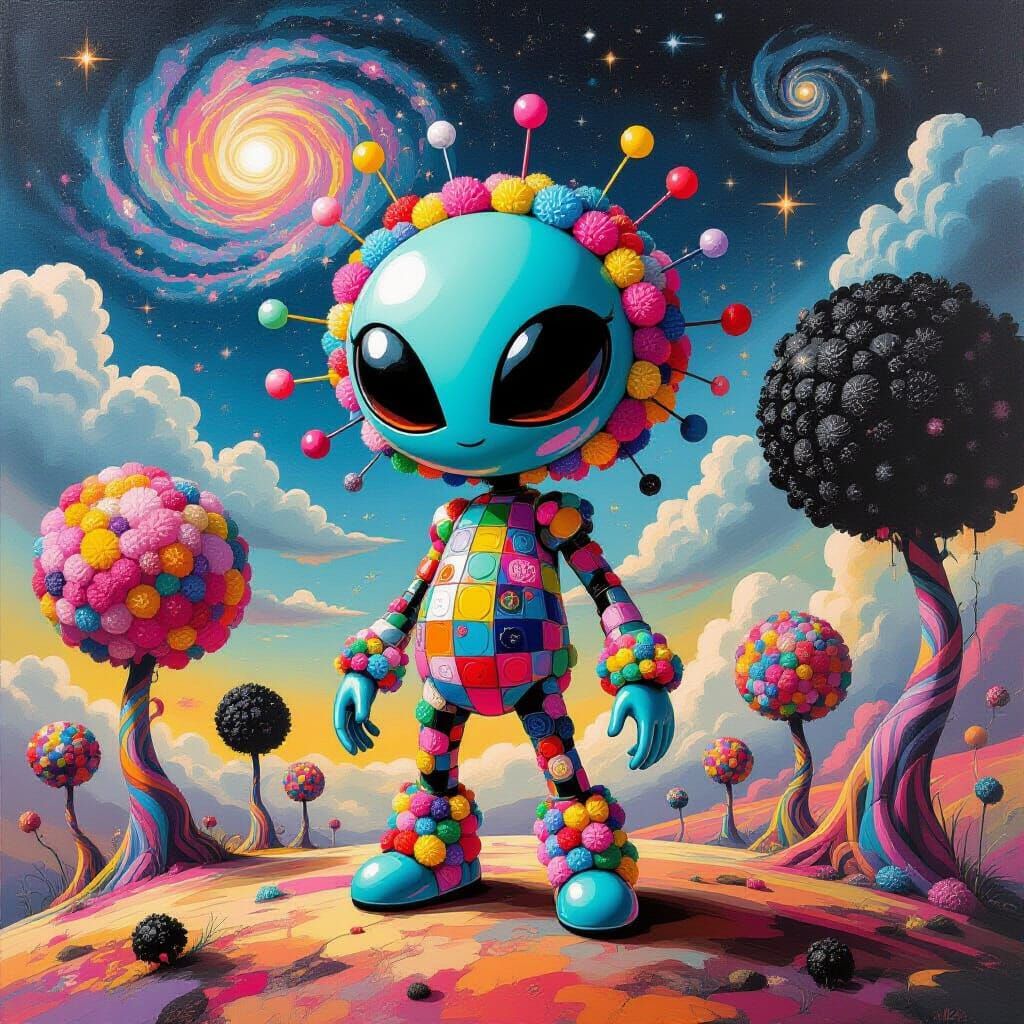 Vibrant Pom-Pom Alien Sculpture on Strange Planet