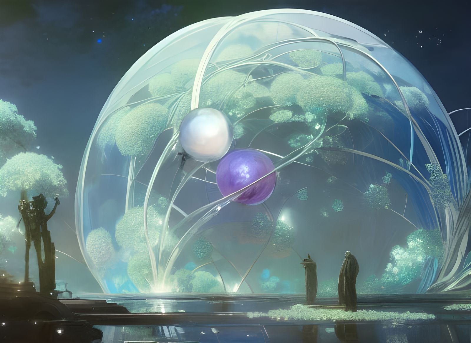 Glass Hydrangea Sphere with Planetary Landscape