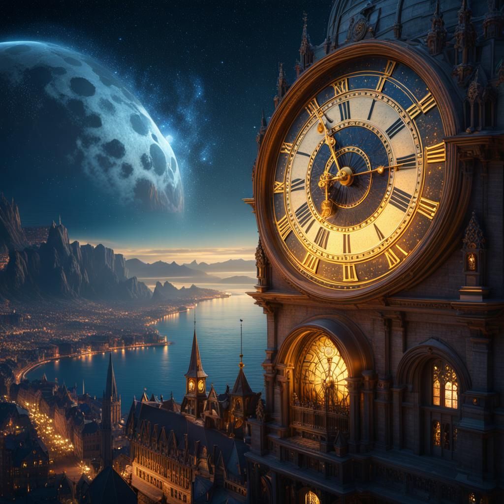 Astronomical Clock at Night Under Soft Moonlight